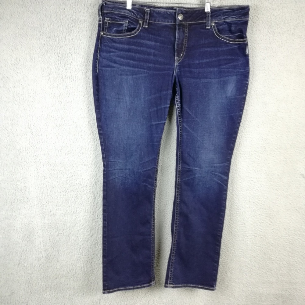 Silver Jeans Womens Suki Straight Leg Blue Denim Dark Wash Whiskering Plus 20